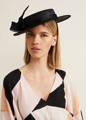 Phase Eight Mini Bow Boater Fascinator Hats Black Australia | DR2463085